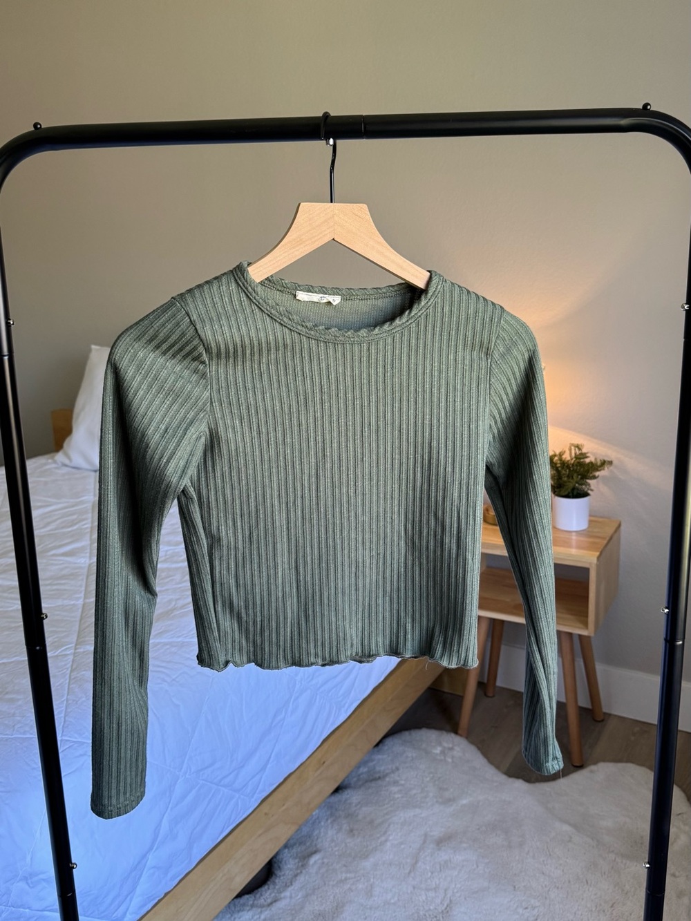 Olivia Rae Olive Ribbed Long-Sleeve Crop Top